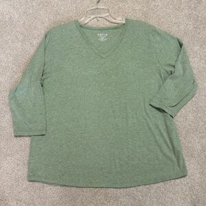 ORVIS Perfect Tee Classic Fit Light Heather Sage Green V-Neck 3/4 Sleeves XL
